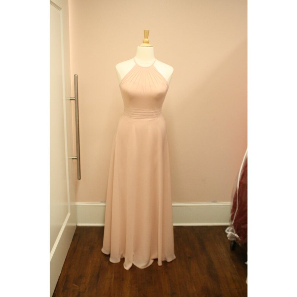 Long Pink/Nude/Peach Chiffon Halter Bridesmaid Dress Size 14 runs small
